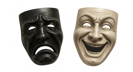 Illustration of Theater Masks Showing Comedy and Tragedy Drama Emotions