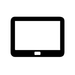 A horizontal tablet with a blank white screen isolated on a white background.