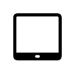 A horizontal tablet with a blank white screen isolated on a white background.