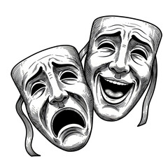 Illustration of Theatrical Masks of Comedy and Tragedy for Drama Symbol