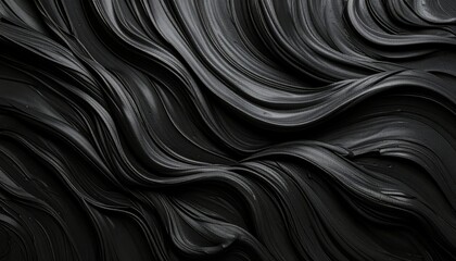 Bold Gestural Ink Swirls On Raw Black Canvas Creating Abstract Texture