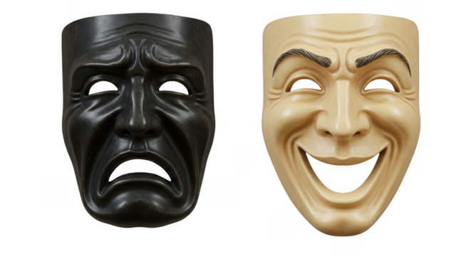 Illustration of Theatrical Masks Showing Happy And Sad Emotions