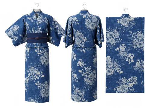 Illustration Of Three Blue Yukatas Isolated On Transparent Background