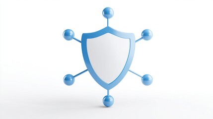 A shield icon, representing security, connected to nodes, forming a network