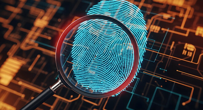 Fingerprint with Magnifying Glass on Circuit Board