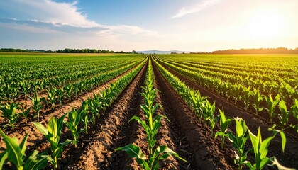 Lush cornfield under a vibrant sky