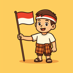 Little Kid Holding Red and White Flag
