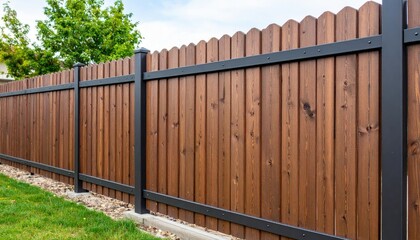 Charred Cedar Fence Panels With Black Metal Framing in Daytime Sunlight