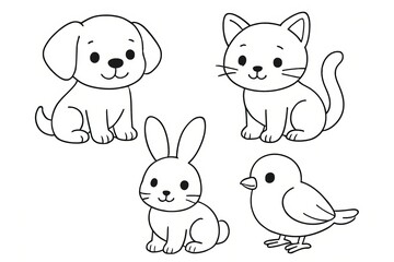 Naklejka premium Cute Pet Coloring Pages for Kids Featuring Adorable Animals