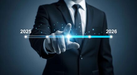 Man Touching Timeline From 2025 to 2026