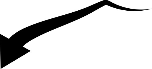 Bold black arrow pointing downwards with a curved tail on a white background