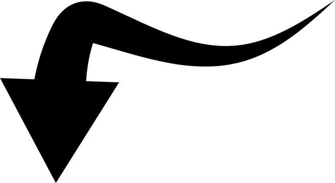 Bold black arrow curves down and to the right on a white background