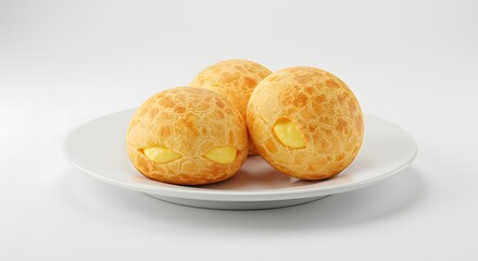 Delicious Cream Puffs on a White Plate Isolated on a Clean White Background Representing Sweet Dessert Baking and Pastry Perfection