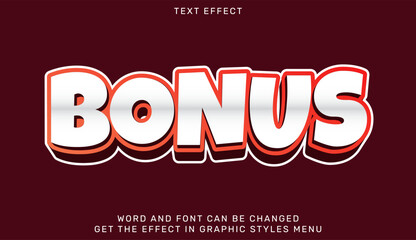 Bright and eye-catching Bonus text effect in bold white with orange shadow styled lettering, set against a burgundy background, ideal for promotional marketing material and impactful visual designs