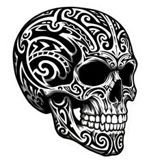 Illustration of Tribal Skull with Black and White Art Tattoo Design