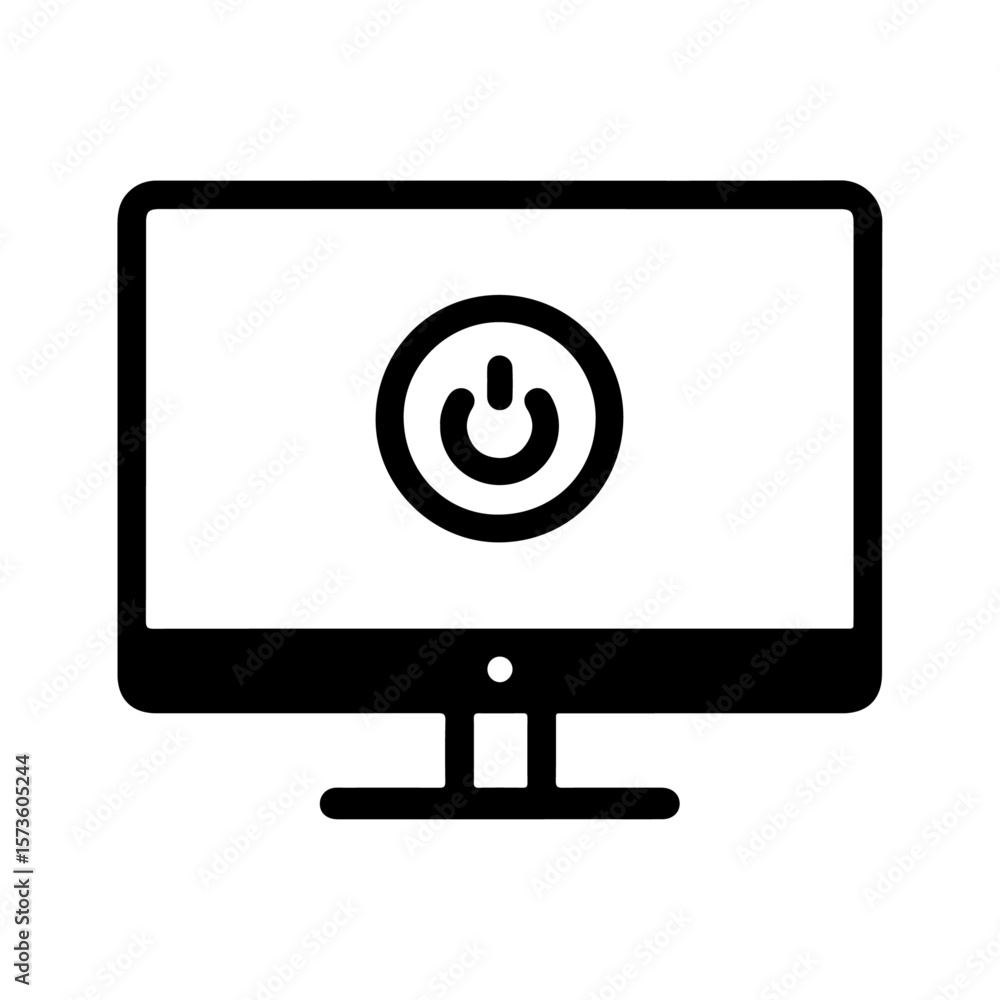 Poster monitor with switch off button silhouette, vector design
