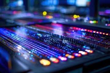 A close-up of a futuristic DNA mixer with colorful lights illuminating it, showcasing intricate details and technology.