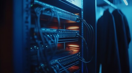 Data Center Rack with Cables and Equipment