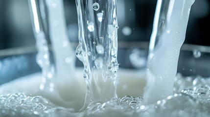 Liquid Pouring Creates Bubbles and Swirls in Close-up View