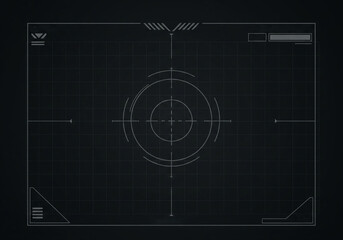 Futuristic HUD Interface with Target Reticle and Grid Overlay.