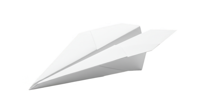 White Paper Airplane Isolated On Transparent Background Origami Illustration