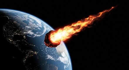 Fiery Meteoroid Approaching Earth Dramatic Space Collision Imminent Threat to Planet
