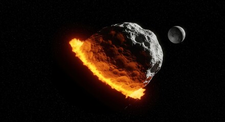 Fiery Asteroid Approaching Moon Dramatic Space Collision Imminent Celestial Event