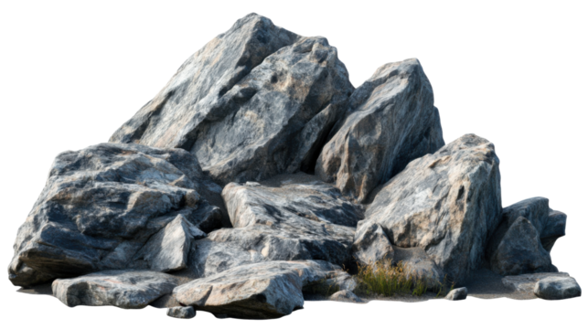 Natural collection of various stone rocks with rough texture and earthy tones isolated on white background