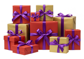 Isolated Present with Glittery Red Gold Boxes with Purple Bows Holiday