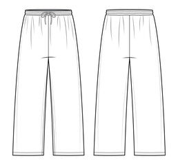 Classic Men’s Straight-Leg Sweatpants Technical Fashion Flats. Relaxed Fit Jogger Pants Vector Template. Front and Back design. Minimalist CAD Mockup set.