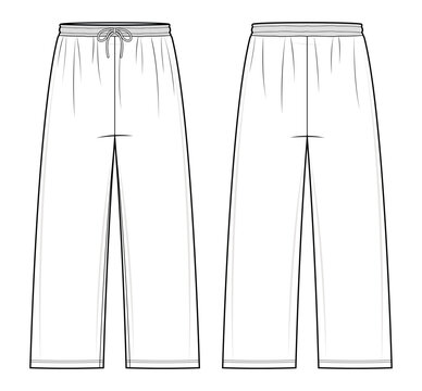 Classic Men&rsquo;s Straight-Leg Sweatpants Technical Fashion Flats. Relaxed Fit Jogger Pants Vector Template. Front and Back design. Minimalist CAD Mockup set.