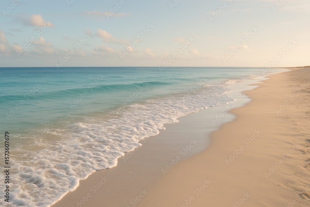Poster serene empty beach with gentle waves under soft sky light