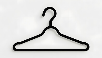 Black silhouette of a twisted wire hanger with an off-center hook, centered on a pure white background, symbolizing imperfection, fashion fatigue, or abandonment—ideal for minimalist storytelling