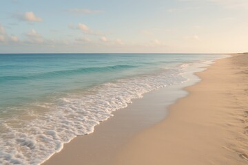 Obraz premium Serene Empty Beach with Gentle Waves Under Soft Sky Light