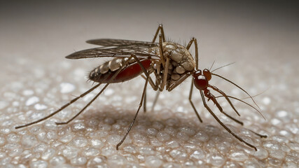 Macro Close-Up of Mosquito Sucking Blood from Human Skin in High Detail