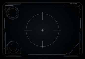 Futuristic HUD Interface with Crosshair and Circular Elements on Black Background.