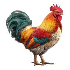 Fototapeta premium Beautiful rooster artwork of a colorful farm animal with detailed feathers isolated on transparent background