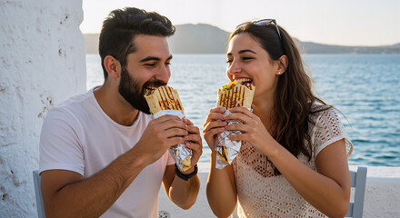 Celebrate National Gyro Day with Delicious Greek Food and a Beautiful Seaside View Enjoying a Traditional Gyro Wrap
