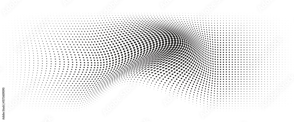 Poster mobile flowing wave dot halftone pattern: curve gradient shape on transparent background. suitable f