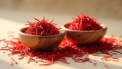 Two wooden bowls filled with red vermicelli noodles and scattered noodles