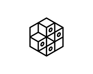 wireframe Cross Stacked Cubes with circular hole shape forming a Hexagon