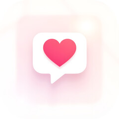 Chat app icon, minimalist speech bubble with a heart, pink and white gradient, isolated transparent background, flat design, 1024x1024