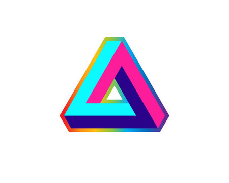 neon colorful 3d Impossible penrose triangle shading logo