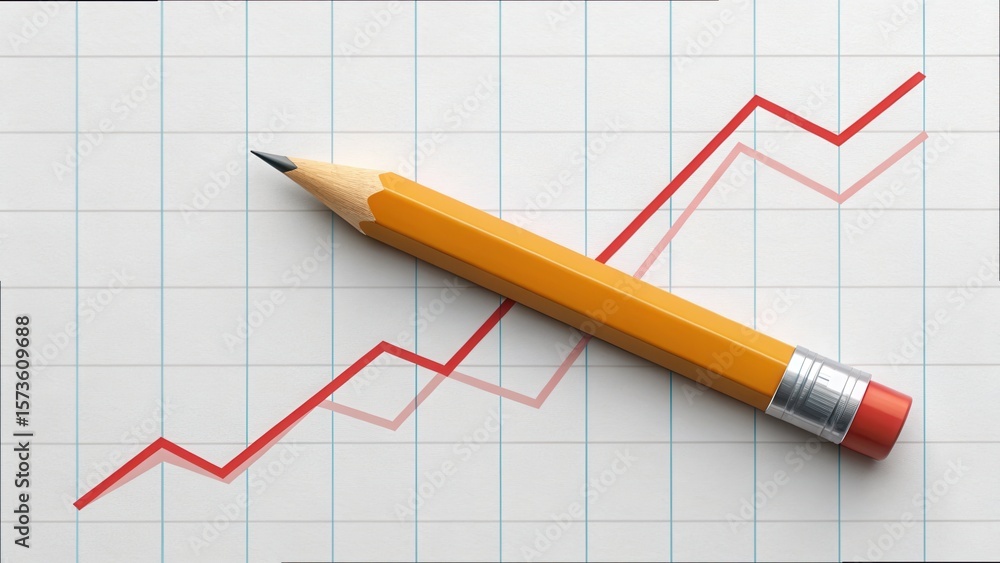 Poster pencil on financial graph representing bad decision in low resolution