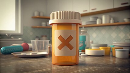 Medicine Bottle Overturned in Kitchen Setting Highlighting Risks