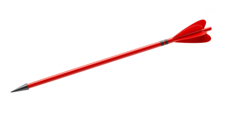 Isolated Red Arrow Archery Weapon with Feathered Fletching and Sharp Tip