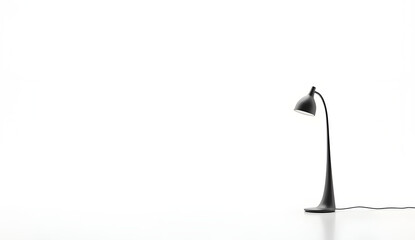 Black silhouette of a tall, curved floor lamp with exposed socket and no bulb or cord, standing alone on a pure white background. Symbolizes absence, modern minimalism, and silent domestic space