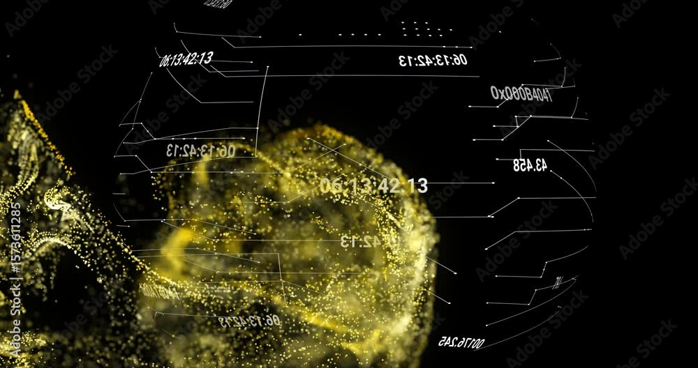 Poster golden flow emerging swirling into cloud around spinning sphere updating codes showing data merge