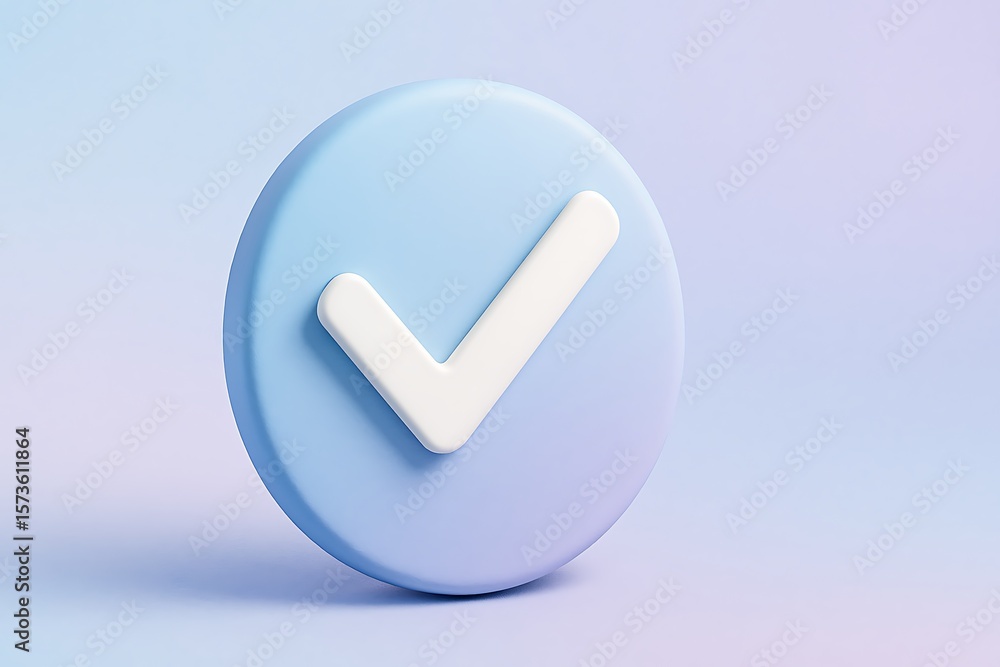 Poster clean 3d blue circle with a white checkmark symbol on a soft gradient background
