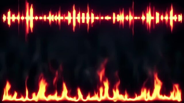 Dynamic audio spectrum visualizer with fiery flames animation for music production and sound